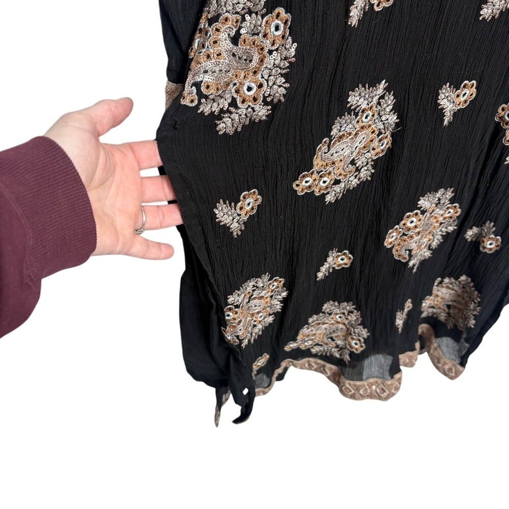 Black Embroidered Mirror Tunic Dress Boho Indie Festival Ethnic - Picture 4 of 8